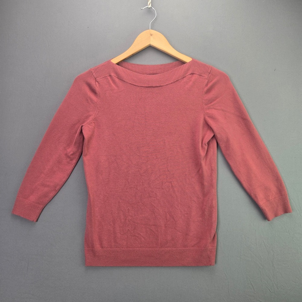 Ann Taylor Factory Sweater Boat Neck 3/4 Sleeve M Pink Rayon Blend Knit Pullover